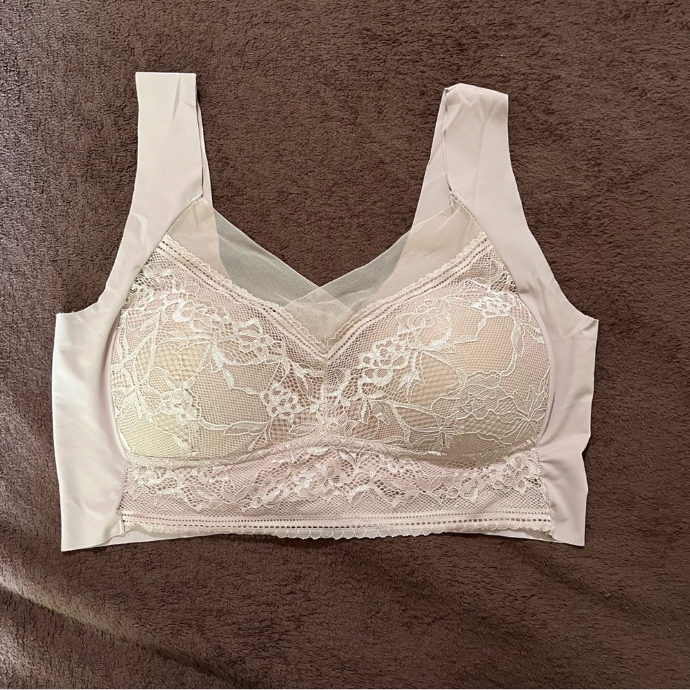 Women’s XL Nude Tan Lace Pullover Padded Bralette Lingerie Bra